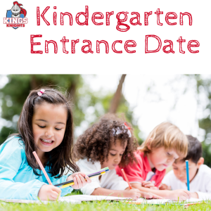 kindergarten entrance date graphic. 4 children laying on the grass writing in notebooks